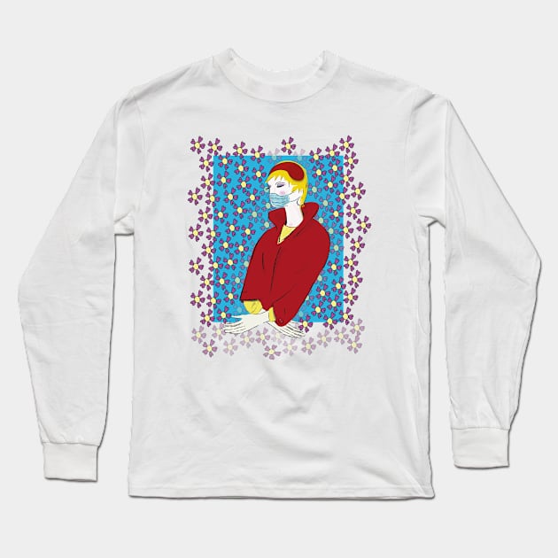Woman in red with mask Long Sleeve T-Shirt by Slownessi
